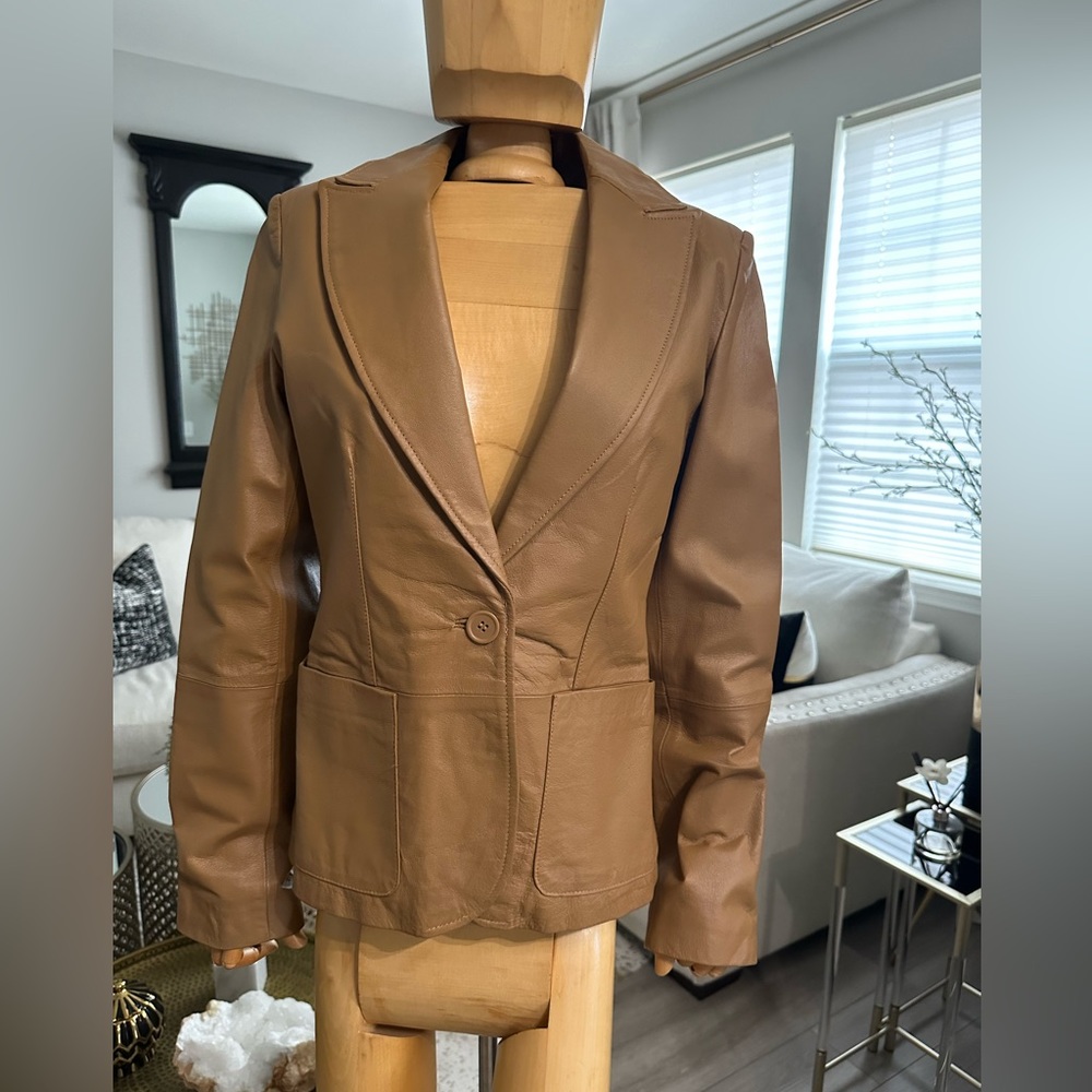Leather camel blazer